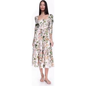 Cara Cara Size 8 Women's Blue Hill Square Neck Whimsical Ivory Dress